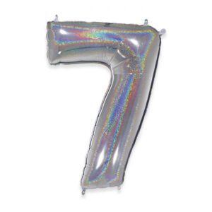 ART. P355  PALLONCINO MYLAR NUMERO 7 ARGENTO  GLITTER 102CM 40" PER PARTY, FESTA, COMPLEANNO