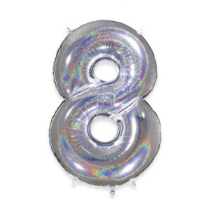 ART. P356  PALLONCINO MYLAR NUMERO 8 ARGENTO  GLITTER 102CM 40" PER PARTY, FESTA,COMPLEANNO
