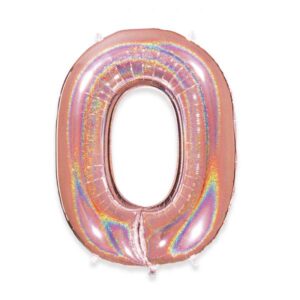 ART. P358  PALLONCINO MYLAR NUMERO 0 ROSE GOLD GLITTER 102CM 40" PER PARTY, FESTA, COMPLEANNO