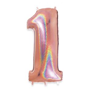 ART. P359  PALLONCINO MYLAR NUMERO 1  ROSE GOLD GLITTER 102CM 40" PER PARTY, FESTA, COMPLEANNO