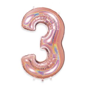 ART. P361  PALLONCINO MYLAR NUMERO 3  ROSE GOLD GLITTER 102CM 40" PER PARTY, FESTA, COMPLEANNO