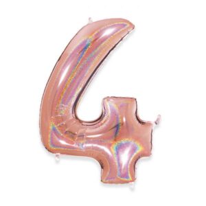ART. P362  PALLONCINO MYLAR NUMERO 4  ROSE GOLD GLITTER 102CM 40" PER PARTY, FESTA, COMPLEANNO