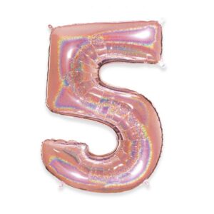 ART. P363  PALLONCINO MYLAR NUMERO 5 ROSE GOLD GLITTER 102CM 40" PER PARTY, FESTA, COMPLEANNO