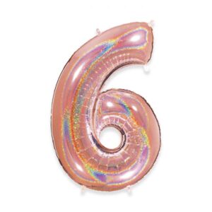 ART. P364  PALLONCINO MYLAR NUMERO 6 ROSE GOLD GLITTER 102CM 40" PER PARTY, FESTA, COMPLEANNO