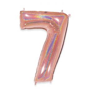 ART. P365  PALLONCINO MYLAR NUMERO 7  ROSE GOLD GLITTER 102CM 40" PER PARTY, FESTA, COMPLEANNO