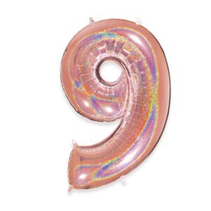 ART. P367  PALLONCINO MYLAR NUMERO 9  ROSE GOLD GLITTER 102CM 40" PER PARTY, FESTA, COMPLEANNO