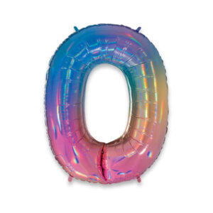 ART. P368  PALLONCINO MYLAR NUMERO 0 RAINBOW 102CM 40" PER PARTY, FESTA, COMPLEANNO