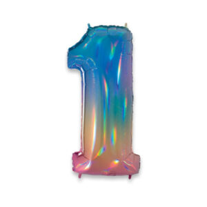 ART. P369 PALLONCINO MYLAR NUMERO 1 RAINBOW 102CM 40" PER PARTY, FESTA, COMPLEANNO