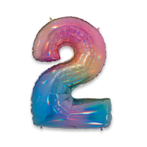 ART. P370 PALLONCINO MYLAR NUMERO 2 RAINBOW 102CM 40" PER PARTY, FESTA, COMPLEANNO