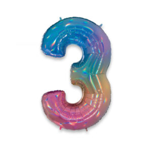 ART. P371 PALLONCINO MYLAR NUMERO 3 RAINBOW 102CM 40" PER PARTY, FESTA, COMPLEANNO