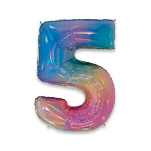 ART. P373 PALLONCINO MYLAR NUMERO 5 RAINBOW 102CM 40" PER PARTY, FESTA, COMPLEANNO