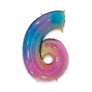 ART. P374 PALLONCINO MYLAR NUMERO 6 RAINBOW 102CM 40" PER PARTY, FESTA, COMPLEANNO