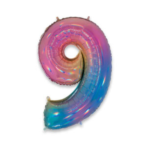 ART. P377 PALLONCINO MYLAR NUMERO 9 RAINBOW 102CM 40" PER PARTY, FESTA, COMPLEANNO