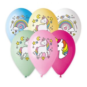ART. P378 SET 50 PALLONCINI LATTICE STAMPATI UNICORNI 30 CM 12" PER PARTY, FESTA, COMPLEANNO