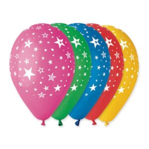 ART. P380 SET 100 PALLONCINI STELLE BIANCHE MIX COLOR 30 CM 12" PER PARTY, FESTA, COMPLEANNO