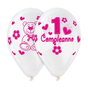 ART. P391 SET 50 PALLONCINI 1° COMPLEANNO ROSA CRYSTAL 30 CM 12" PER PARTY, FESTA, COMPLEANNO
