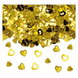 ART. P460 CORIANDOLI IN PLASTICA 15 GR CUORI ORO PER PARTY, FESTA, COMPLEANNO