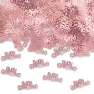 ART. P468 CORIANDOLI IN PLASTICA BUON COMPLEANNO ROSE GOLD METAL PER PARTY, FESTA, COMPLEANNO
