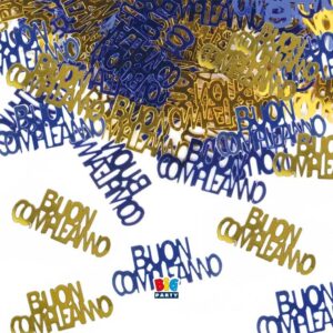 ART. P469 CORIANDOLI IN PLASTICA 15 GR BUON COMPLEANNO BLU GOLD PER PARTY, FESTA, COMPLEANNO