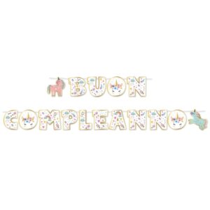 ART. P478 KIT SCRITTA MAXI BUON COMPLEANNO UNICORN 600 X 25 CM PER PARTY, FESTA, COMPLEANNO