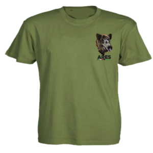 ART. 0400VCI T- SHIRT COTONE M/C, COLLO O, RICAMO CINGHIALE, VERDE, PER CACCIA, PESCA, SOFTAIR, TEMPO LIBERO, FDUNGHI, TARTUFI