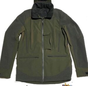 ART. 048V GIACCA TESSUTO TRICOT ELASTICIZZATO RIPORTI ANTISTRAPPO E MEMBRANA ANTIACQUA/ ANTIVENTO TRASPIRANTE, VERDE, PER CACCIA, PESCA, SOFTAIR, TEMPO LIBERO, FUNGHI, TARTUFI