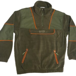 ART. 0498VAR FELPA PILE PESANTE COLLO ZIP CON TOPPE, VERDE/ARANCIO, PER CACCIA