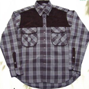 ART. 0521M CAMICIA COTONE SCOZZESE C/RIPORTI IN PELLE, MARRONE PER CACCIA, PESCA, SOFTAIR, TEMPO LIBERO, FUNGHI, TARTUFI