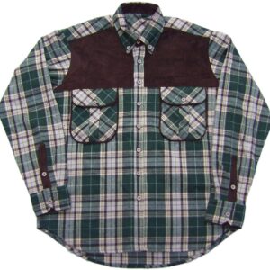 ART. 0523V CAMICIA COTONE SCOZZESE C/RIPORTI IN PELLE, VERDE, PER CACCIA, PESCA, SOFTAIR, TEMPO LIBERO, FUNGHI, TARTUFI