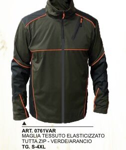 ART. 0761VAR MAGLIA TESSUTO ELASTICIZZATO TUTTA ZIP, VERDE/ARANCIO, PER CACCIA