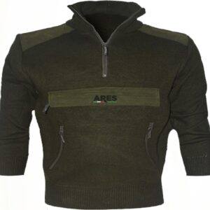 ART. 0M26V MAGLIONE MISTO LANA COLLO ZIP, CON TOPPE M/L, VERDE, PER CACCIA, PESCA, SOFTAIR, TEMPO LIBERO, FUNGHI, TARTUFI