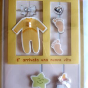 BIGLIETTO HALLMARK NASCITA GIALLO BAMBINO, BAMBINA, CON STELLA, BIBERON