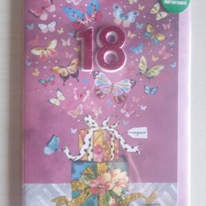 BIGLIETTO HALLMARK COMPLEANNO 18 ANNI RAGAZZA GLITTER