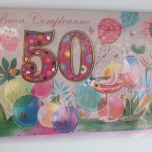BIGLIETTO HALLMARK COMPLEANNO 50 ANNI ROSA DONNA