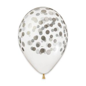 ART. P520 SET 50 PALLONCINI ALL. AROUND 13" CM. 33 CONFETTI ARGENTO PER PARTY, FESTA, COMPLEANNO