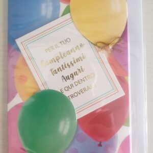 BIGLIETTO PORTA SOLDI HALLMARK CON PALLONCINI CON SCRITTA ESTERNA "PER IL TUO COMPLEANNO TANTISSIMI AUGURI E QUI DENTRO TROVERAI... "
