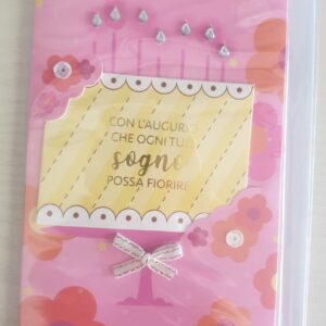 BIGLIETTO PORTA SOLDI HALLMARK ROSA CON SCRITTA ESTERNA "CON L'AUGURIO CHE OGNI TUO SOGNO POSSA FIORIRE"