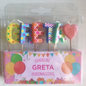 CANDELINE DI COMPLEANNO PERSONALIZZATE CON NOME "GRETA" PER FESTE, COMPLEANNI, PARTY ED OCCASIONI SPECIALI