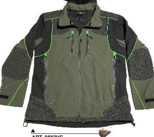 ART. 0882VC GIACCA TECNICA SOFT - SHELL ANTIACQUA/ ANTIVENTO TRASPIRANTE CON RIPORTI ANTISTRAPPO, VERDE PER CACCIA, PESCA, FUNGHI, TARTUFI E TEMPO LIBERO