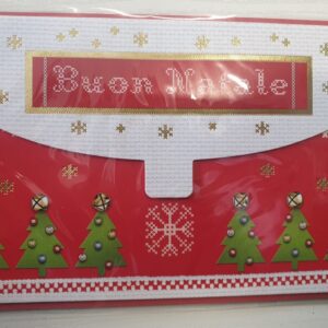 BIGLIETTO NATALE PORTASOLDI CON ALBERI E SCRITTA BUON NATALE PER AUGURI NATALE