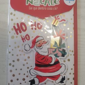 BIGLIETTO NATALE PORTASOLDI HO HO HO CON BABBO NATALE E REGALI PER AUGURI DI NATALE