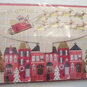 BIGLIETTO NATALE PORTASOLDI CON SCRITTA " QUI DENTRO C'E' UNA BELLA SORPRESA TUTTA PER TE BUON NATALE " PER AUGURI DI NATALE