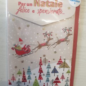 BIGLIETTO NATALE PORTASOLDI CON SCRITTA "PER UN NATALE FELICE E SPENSIERATO"...PER AUGURI NATALE