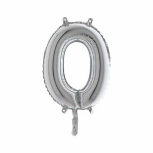 ART. P702 PALLONCINO MYLAR NUMERO 0 ARGENTO  14" 36 CM PER PARTY, FESTA, COMPLEANNO
