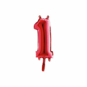 ART. P709 PALLONCINO MYLAR NUMERO 1 ROSSO14" 36 CM PER FESTA, PARTY, COMPLEANNO