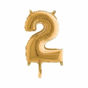 ART. P716 PALLONCINO MYLAR NUMERO 2 ORO 14" 36CM PER FESTA, PARTY, COMPLEANNO