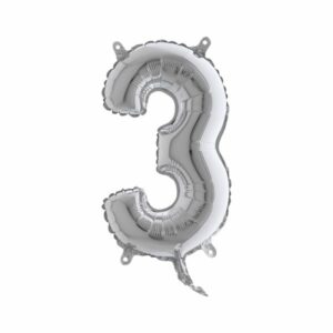 ART. P718A PALLONCINO MYLAR NUMERO 3 ARGENTO 14" 36CM PER FESTA, PARTY, COMPLEANNO