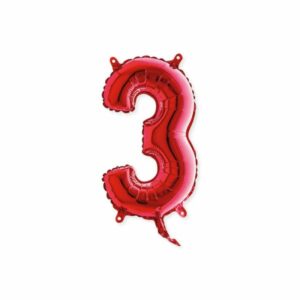 ART. P717 PALLONCINO MYLAR NUMERO 3 ROSSO 14" 36CM PER FESTA, PARTY, COMPLEANNO