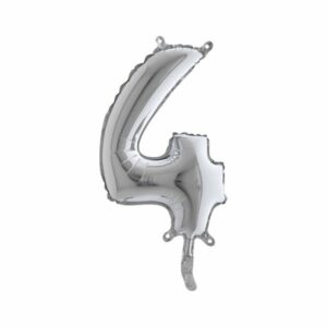 ART. P720 PALLONCINO MYLAR NUMERO 4 ARGENTO 14" 36CM PER FESTA, PARTY, COMPLEANNO