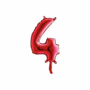 ART. P721 PALLONCINO MYLAR NUMERO 4 ROSSO 14" 36CM  PER FESTA, PARTY, COMPLEANNO
